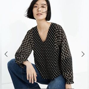 Madewell Black and Cream Patterned Top EUC